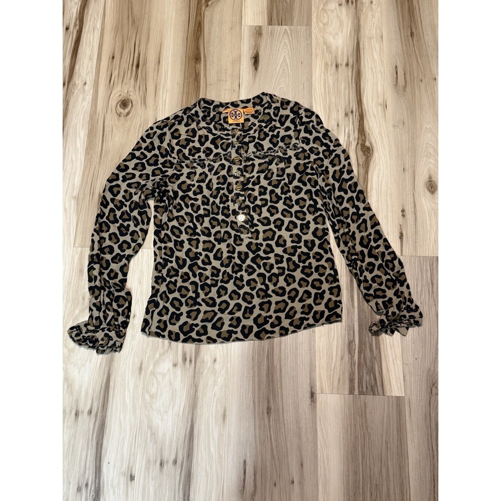 Tory Burch 100% Silk Animal Print Blouse Size 6